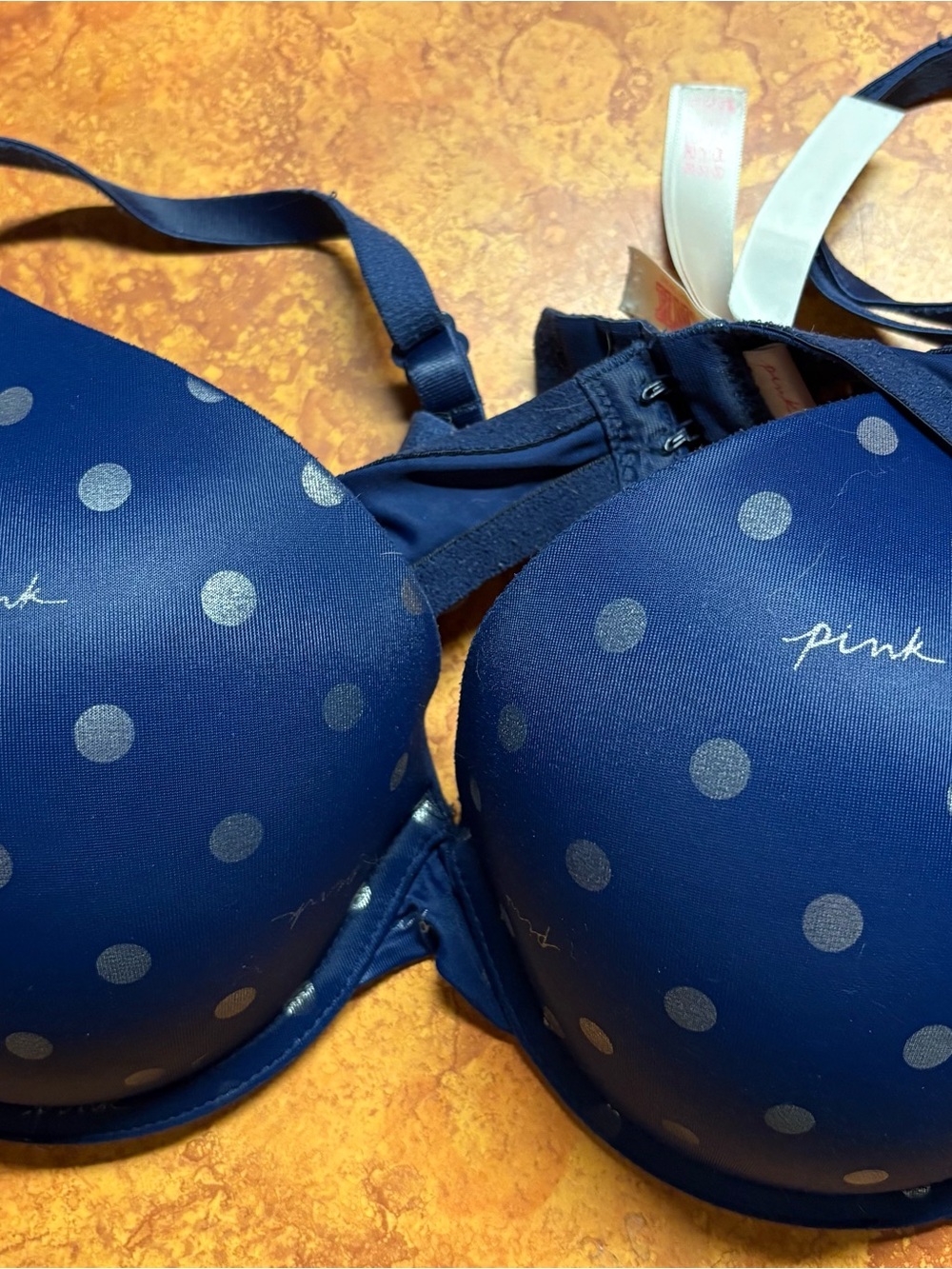 PINK Victoria's Secret Navy Blue Polka Dot T-Shirt Bra
